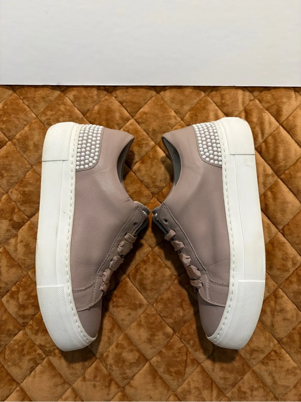 AGL Pearl Embellished Leather Platform Sneakers